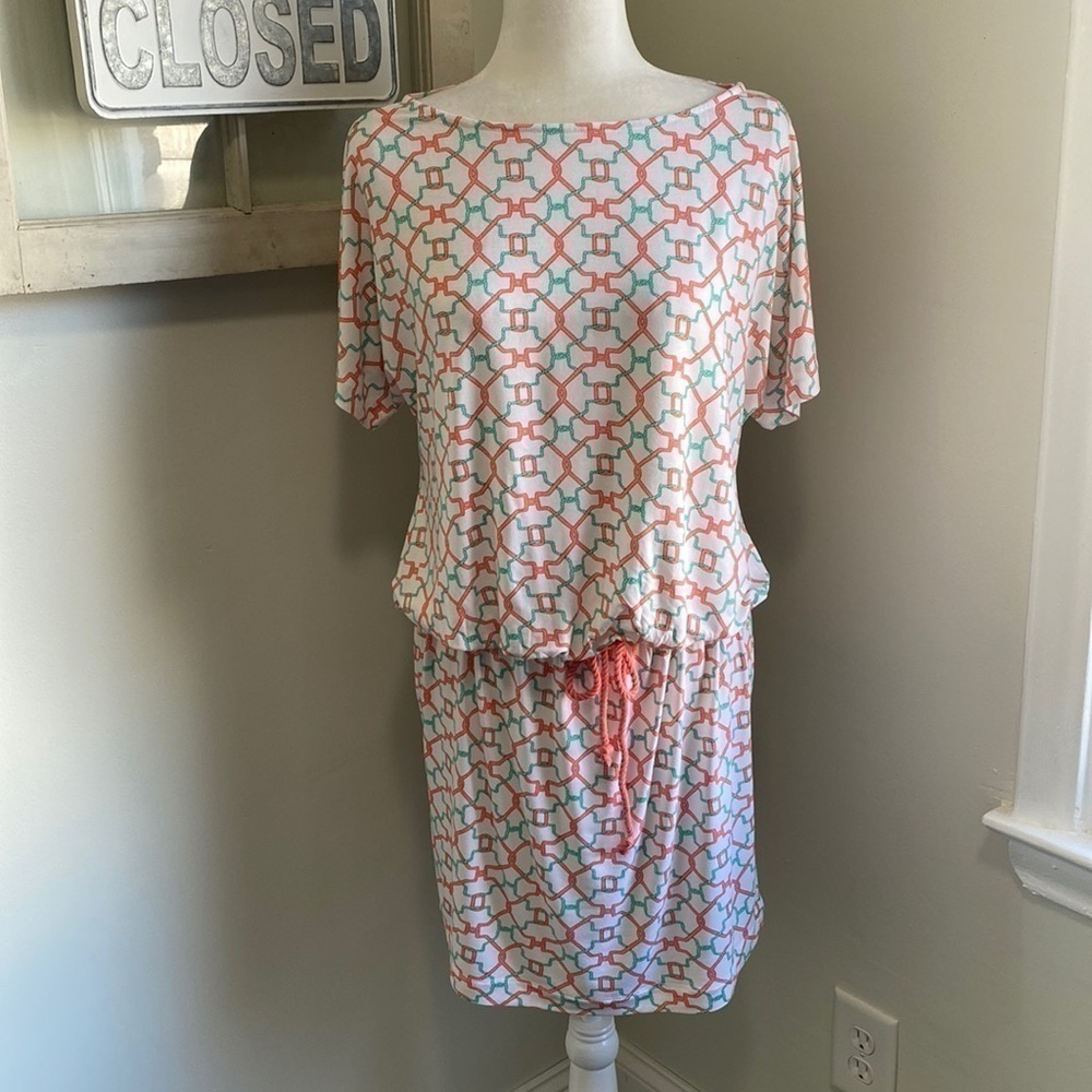 CABANA Life Rope Pattern Dolman Sleeve Rope Belt Gathered Waist Dress